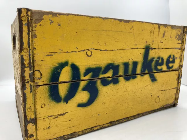 Vintage Ozaukee Wisconsin Soda Pop Bottle Crate Box Rustic Advertising Handles