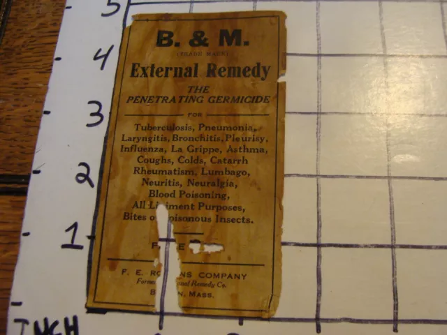 Orig. Vintage Label: B & M External Remedy Boston mass, the Penetrating Germicid