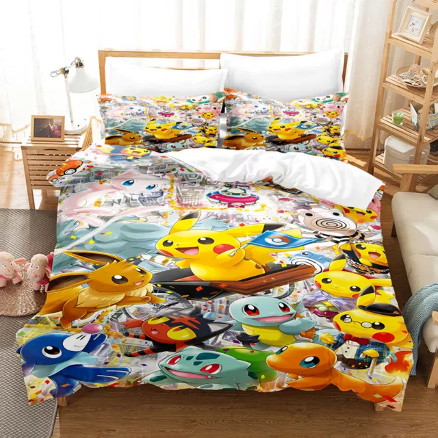 3D Bedding Set Pokémon Anime Duvet Cover Set Pillowcase Single Double Queen King