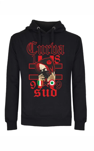 new Felpa invernale Unisex nera con cappuccio,marsupio e stampa: Curva SUD1899