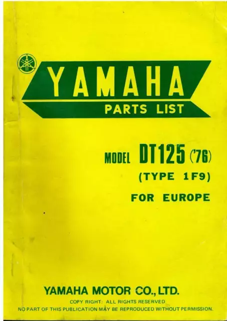 Yamaha Motorcycle Motorbike DT125 Type 1F9 Spare Parts Manual