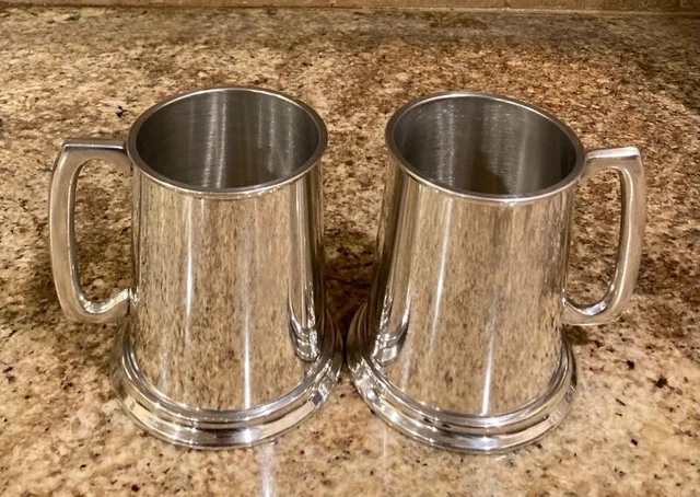 LOT of 2- VINTAGE PEWTER TANKARDS w/ Glass Bottom- Sheffield England