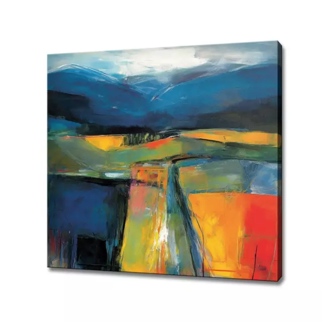 Colourful Abstract Mountains Landscape Fields Oil Painting Style Canvas Print,