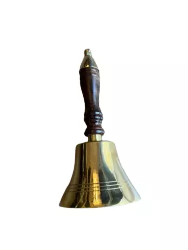 19 cm Brass School dinner Hand Reception Bell With Wooden Handle 2