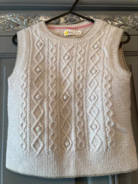 Mini Boden Maglione senza maniche canotta top lavorato a maglia aran finiture metalliche età 9-10 anni