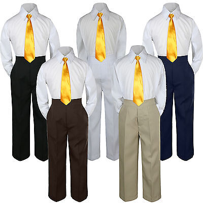 3pc Boys Baby Toddler Kids Yellow Necktie Formal Set Uniform School Suit S-7