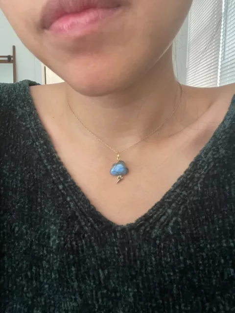 Unique 14K Yellow Gold Labradorite Cloud with a Lightning Bolt Charm/Pendant