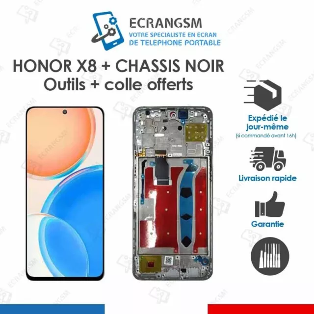 ECRAN LCD + VITRE TACTILE + FRAME pour HONOR X8 NOIR + outils