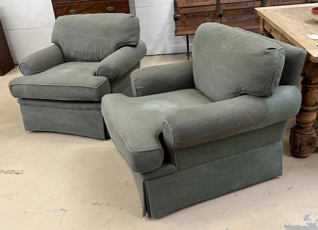 Pair Of Club Armchairs Loose Cushions Green EJ Victor "Connoisseur" SW6 Pair Of Club Armchairs Loose Cushions Green EJ Victor "Connoisseur" SW6