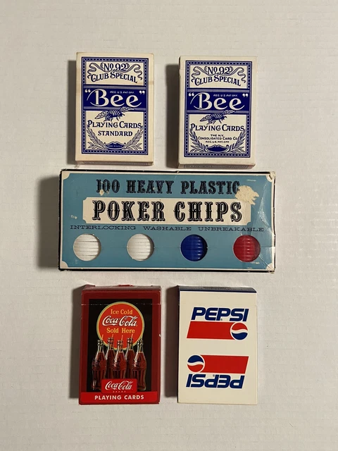 Vintage Crisloid Poker Chip Set with Case *100 Heavy Plastic Chips & Pepsi Cards