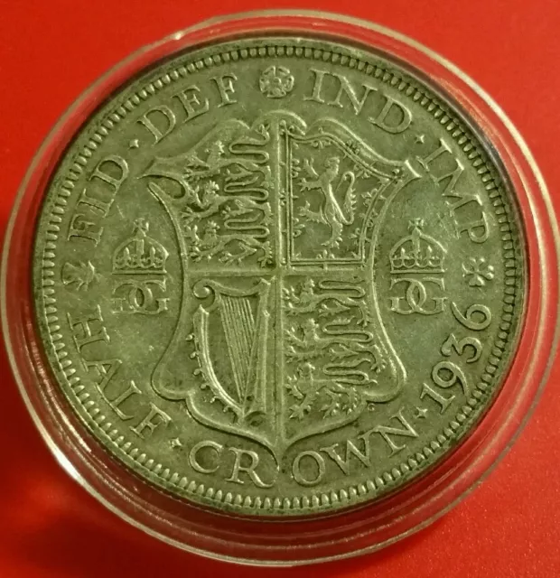 1936 Xf Half Crown George V British Silver Coin Protective Capsule