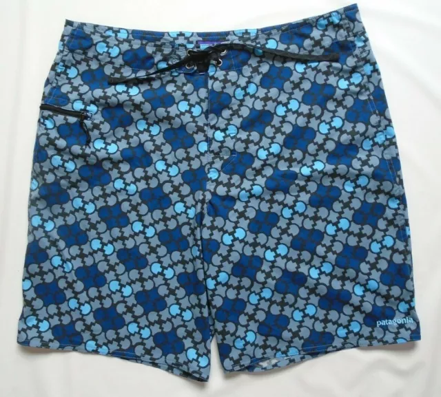 Patagonia Men's Size 36 Blue/Grey Print Polyester Swim Trunks Board Shorts