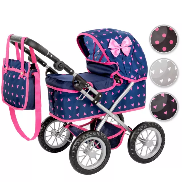 Puppenwagen ab 2 Jahre, Kinderwagen Puppen Höhenverstellbar von 33 bis 63 KP0261