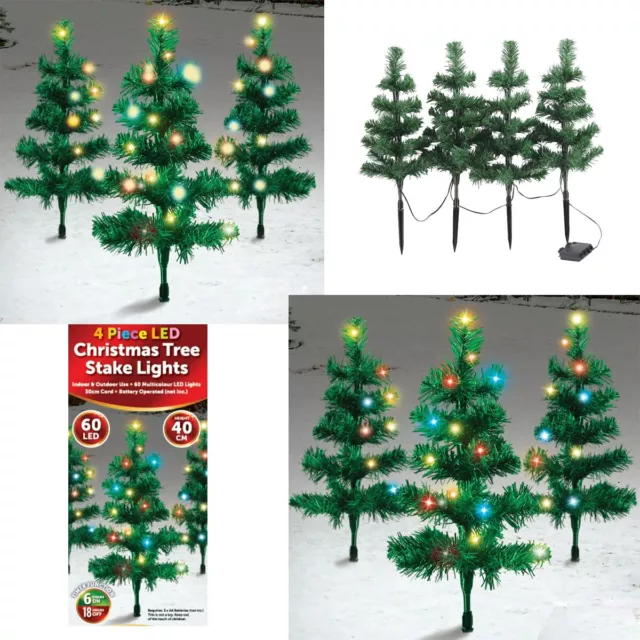 Christmas Tree Stake Lights 4x 60 LED Xmas Outdoor Pathway Decor Garden Stake