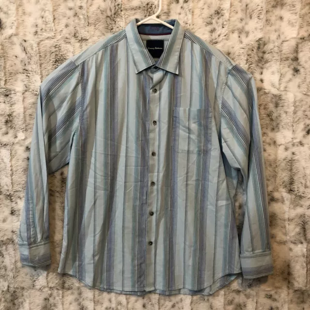 Tommy Bahama Mens Large Silk Blend Striped Button Up Shirt Long Sleeve Preppy