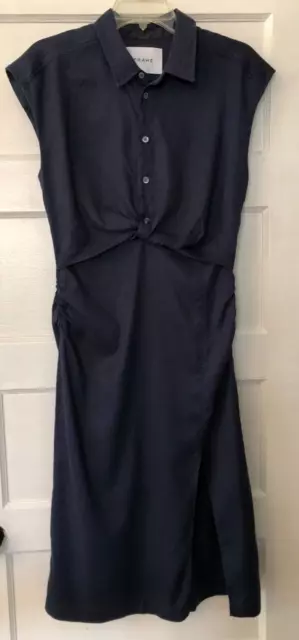 Frame, Women's Sleeveless Twist Dress, Linen Blend, Midi, Navy Blue, Size Medium