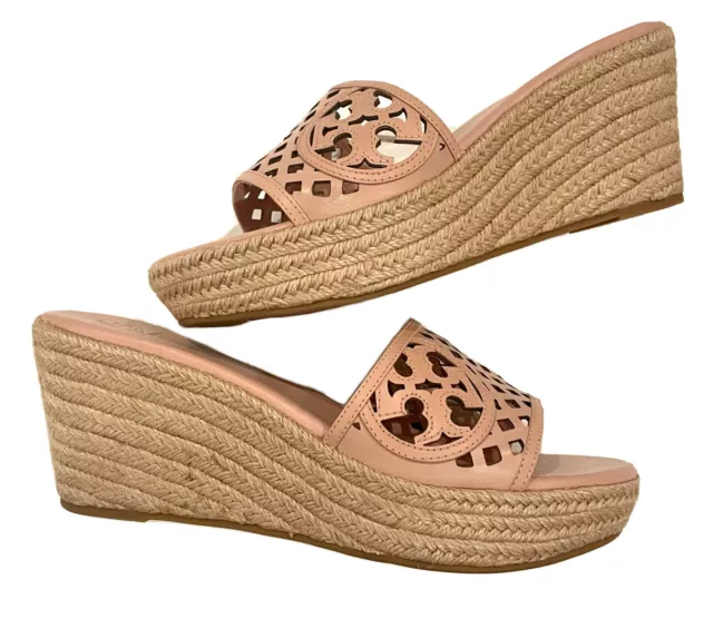 Tory Burch Thatched Perforated 80mm Wedge Pink Quartz Size 10.5