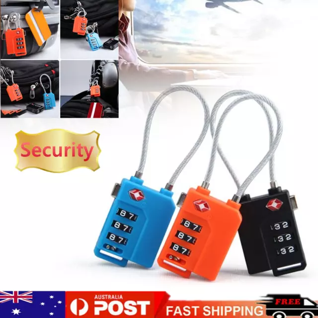 3 Digit Combination Password Lock Travel Luggage Suitcase Cable Padlock Steel AU