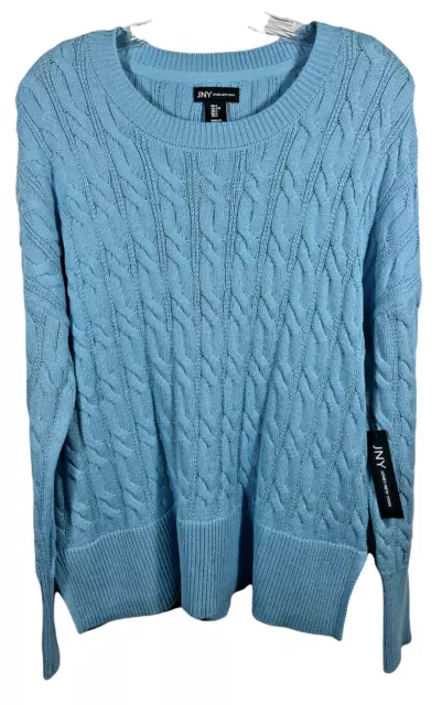Jones New York Womens Long Sleeve Blue Cotton Blend Knit Sweater Size L