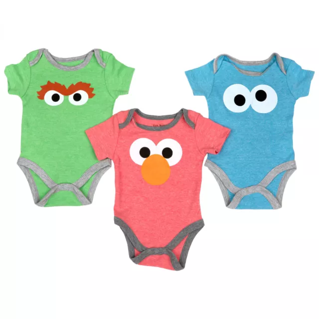 Sesame Street Elmo, Oscar, and Cookie Monster Infant Bodysuit 3-Pack Multi-Color