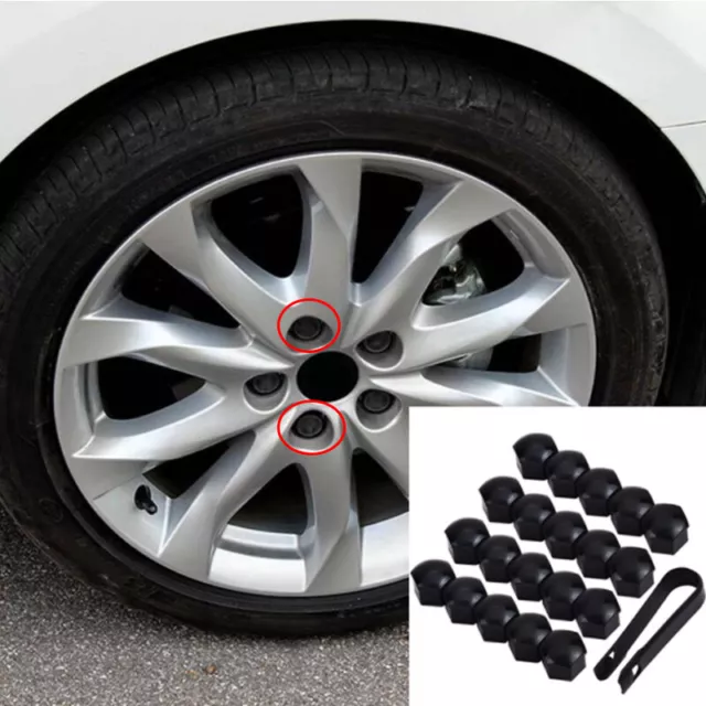 21X GLOSS BLACK ALLOY WHEEL NUT BOLT COVERS CAPS UNIVERSAL SET FOR ANY CAR 17mm
