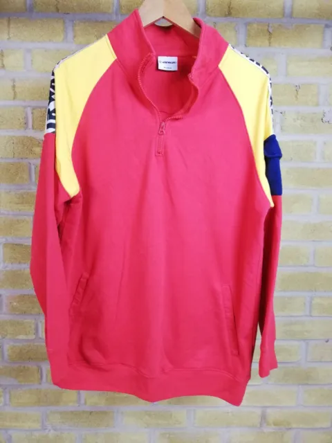 Airwalk Mens Sweatshirt Size XL Red Yellow Colourblock 1/4 Zip  Jumper Cotton