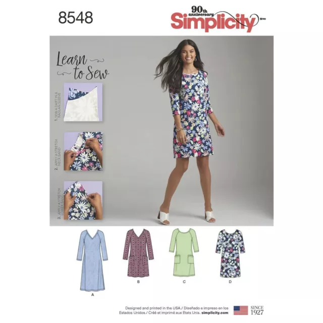 SIMPLICITY Easy Sewing Pattern 8548 LEARN TO SEW Misses Ladies Women Dress 10-22