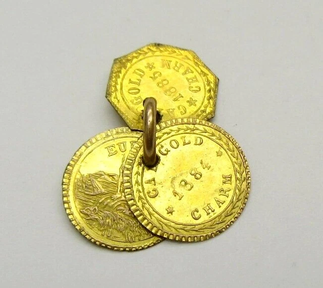 3 California Gold Token Charms - 1884, 1885 - On a Ring