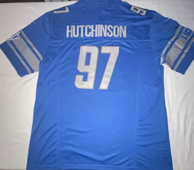 NFL Detroit Lions #97 Aidan Hutchinson Jersey Men’s Large  Blue Nike On Field