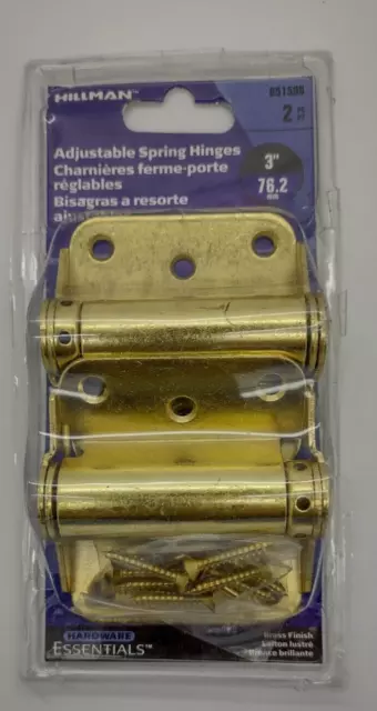 Hillman Utility Adjustable Spring Hinge 3” for Self Closing Doors -Brass 2-Pack