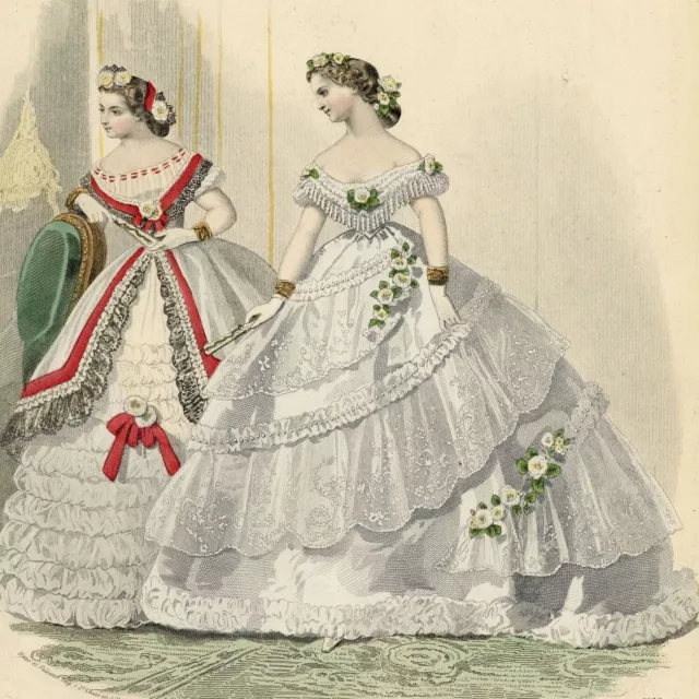 Les Modes Parisiennes Balldress Haute Couture Engraving Original 19th Century