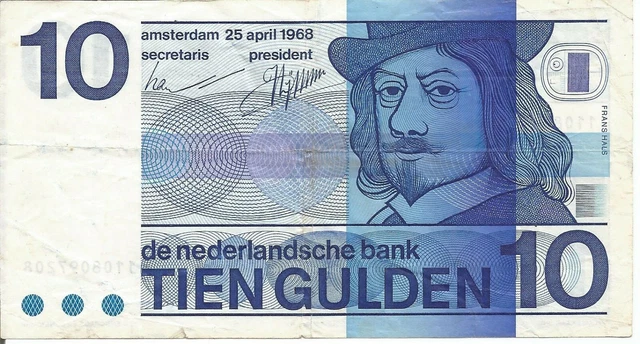 Billet 10 gulden - Pays Bas  - 25.4.1968 Plain bullseye on back