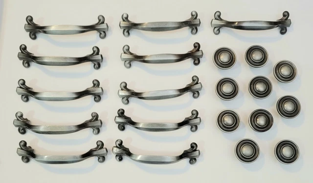 Vintage Lot of 21 Drawer Pulls Cabinet Pull Handles Cupboard Silver Gray Black