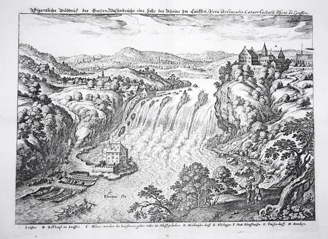 Castello Correre Rhainfall Andelfingen Svizzera Incisione Merian 1642