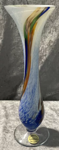 Loznianu Hand Blown Art Glass Multicolor Vase 11.5”