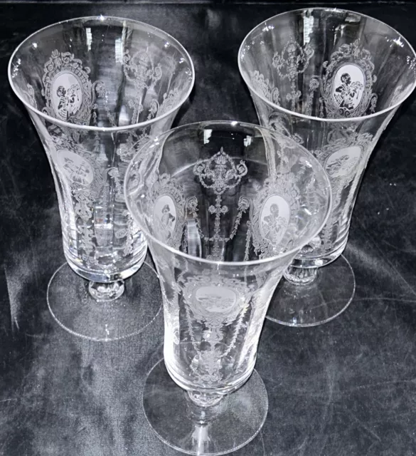 Set of 3 Heisey Minuet Footed Iced Tea Glass 12 Oz Etch #503 Stem #510 6 7/8”