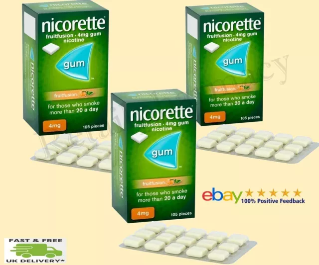 Nicorette Fruitfusion Goma 4mg Pack De 105 IN 3 Caja Listado Caduca 02/2026