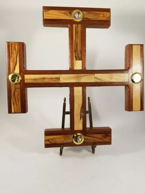 Bethlehem Holy Essences Olive Wood Jesus Samples 4 Relics Cross Crucifix  12"