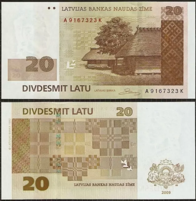 Latvia 20 LATU P-55 B 2009 Pre Euro UNC Latvian Art World Currency Money NOTE