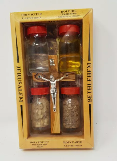 Holy Land Complete Gift Set  Holy Water  Soil Oil and Incense with Cross