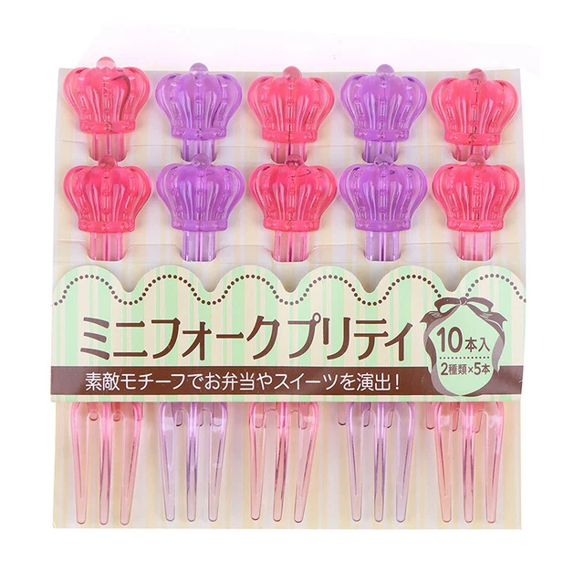 10PCS Cartoon Transparent Fruit Fork Food Grade Plastic Mini Kids Cake Toothp-EL