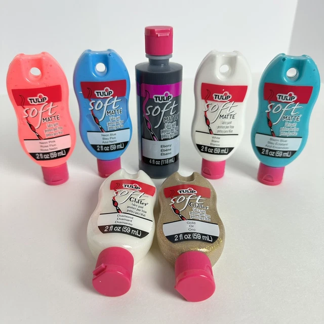 Lote de 7 botellas de pintura de tela suave mate y brillante de tulipán azul negro blanco dorado