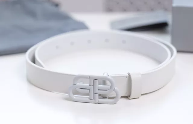 Balenciaga White BB Logo Buckle Skinny Leather Belt (Size 85cm / 33.5")