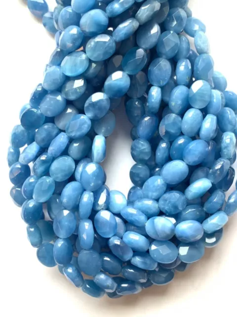 2 Strands Genuine Faceted Blue Chalcadony Stone Beads - 8x10mm Ovals - Sparkle