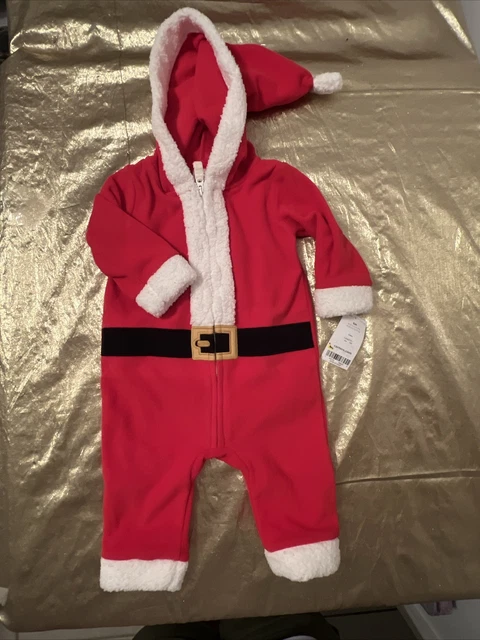 NWT Carters Infant Hooded Zip Up Santa Suit One Piece Red Fleece Size 6 Months