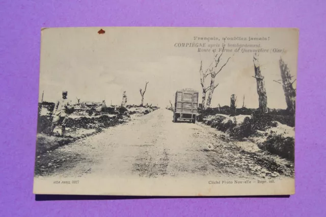 CPA carte postale QUENNEVIERES Moulin-sous-Touvent route et ferme bombardement