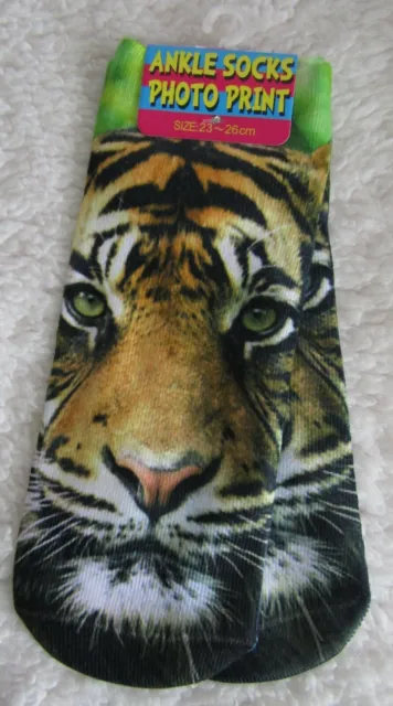 Socks Ankle/Trainer Low Cut Tiger Design One Size 23-26cm Brand New