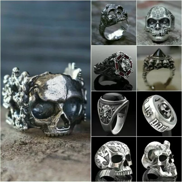Vintage Gothic Punk Skull Ring for Men's Cool Band Stainless Steel Rings Jewelry