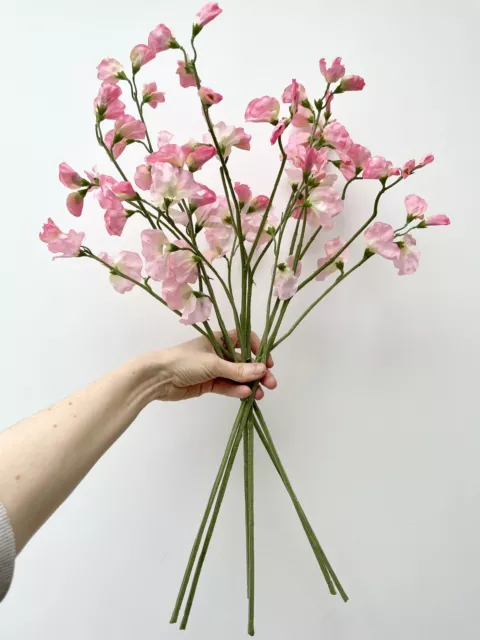 X6 Artificial Pink Sweet Peas Bouquet Faux Stems NEW
