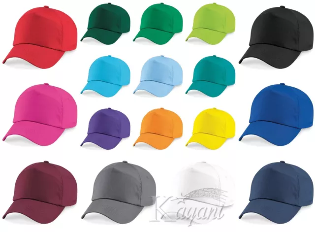 KIDS PLAIN BASEBALL CAP Beechfield 5 PANEL Children Cap Curve Peak 100% Cotton